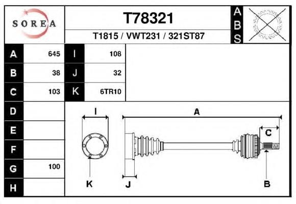 T78321 EAI árbol de transmisión delantero izquierdo