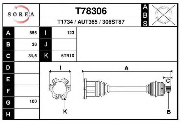 T78306 EAI árbol de transmisión delantero derecho