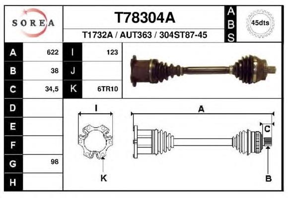 T78304A EAI árbol de transmisión delantero derecho