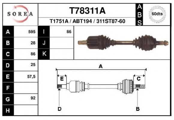 T78311A EAI árbol de transmisión delantero izquierdo