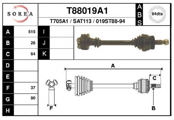 T88019A1 EAI árbol de transmisión delantero