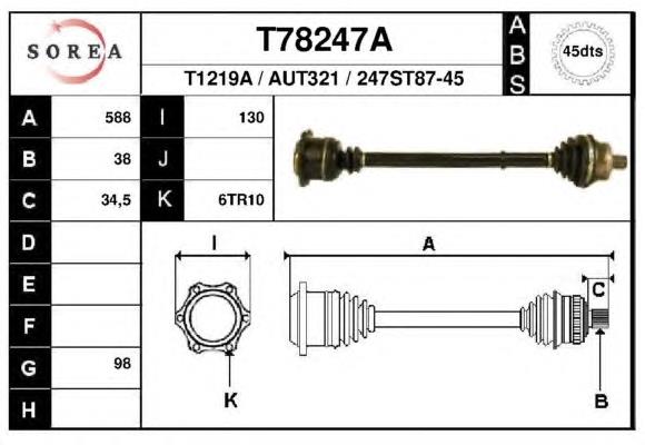 T78247A EAI árbol de transmisión delantero izquierdo