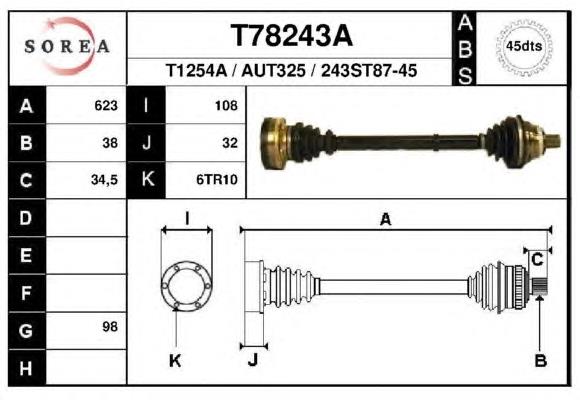 T78243A EAI árbol de transmisión delantero izquierdo