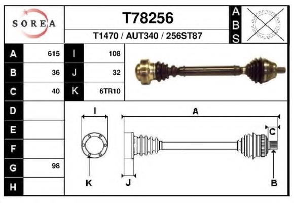 Árbol de transmisión delantero derecho T78256 EAI