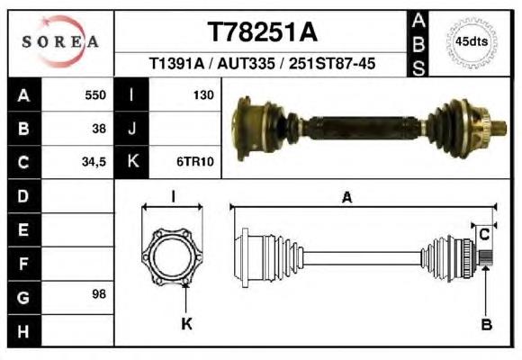 T78251A EAI árbol de transmisión delantero izquierdo