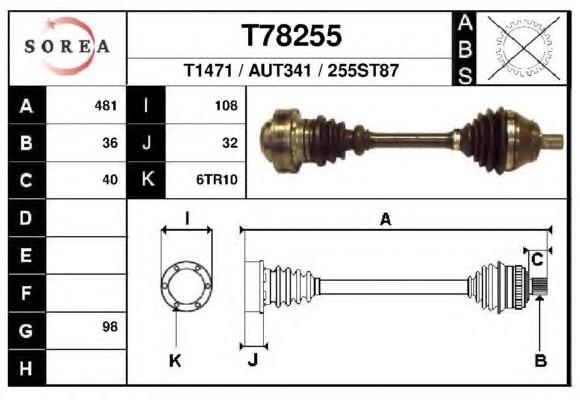 T78255 EAI árbol de transmisión delantero izquierdo