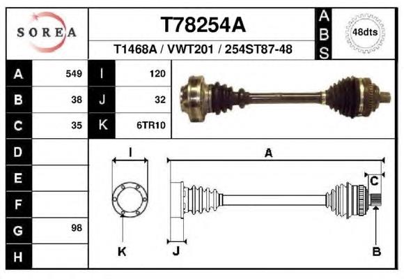 Árbol de transmisión delantero derecho T78254A EAI