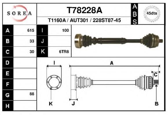 T78228A EAI árbol de transmisión delantero izquierdo