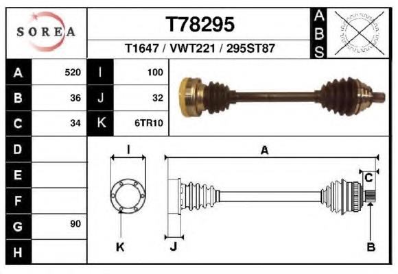 T78295 EAI árbol de transmisión delantero izquierdo