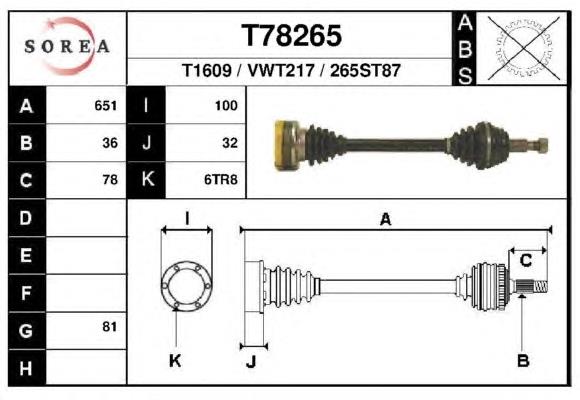 Árbol de transmisión trasero izquierdo para Audi A3 (8L1)