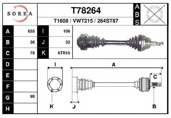 T78264 EAI árbol de transmisión delantero derecho