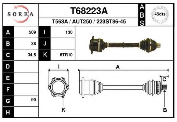 T68223A EAI árbol de transmisión delantero izquierdo