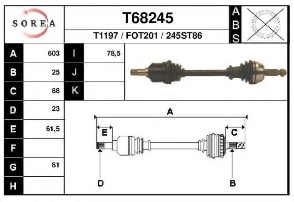 Árbol de transmisión delantero izquierdo T68245 EAI