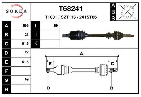 T68241 EAI árbol de transmisión delantero izquierdo