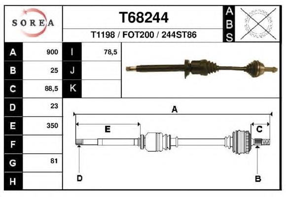 Árbol de transmisión delantero derecho T68244 EAI