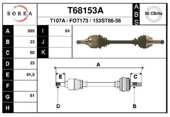 90FX3220KA Ford árbol de transmisión delantero izquierdo