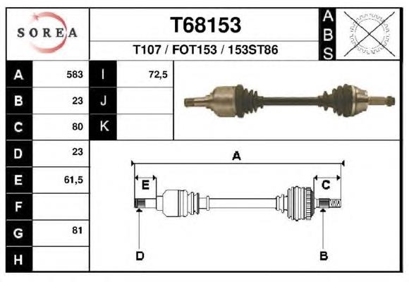 Árbol de transmisión delantero izquierdo T68153 EAI