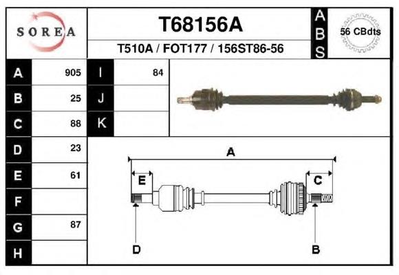 T68156A EAI árbol de transmisión delantero derecho