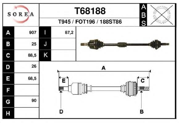 Árbol de transmisión delantero izquierdo para Ford Escort (GAL, AFL)