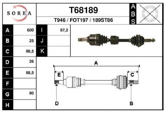 T68189 EAI árbol de transmisión delantero izquierdo