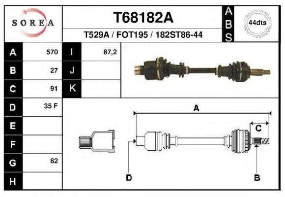 T68182A EAI árbol de transmisión delantero derecho