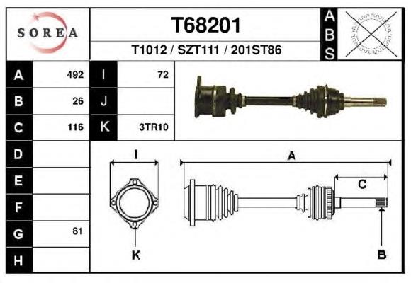 T68201 EAI árbol de transmisión delantero izquierdo