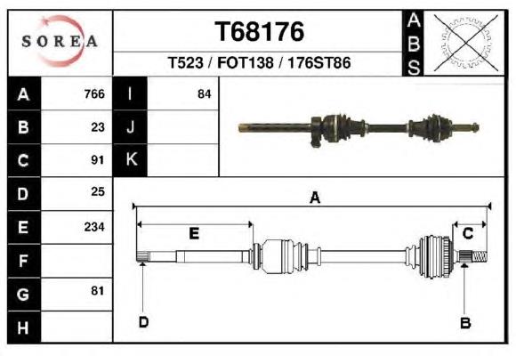 T68176 EAI árbol de transmisión delantero derecho