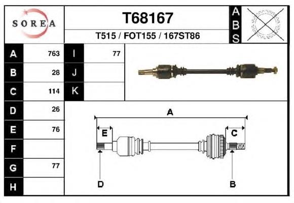 Árbol de transmisión trasero izquierdo Ford Sierra (GBC,GBG)