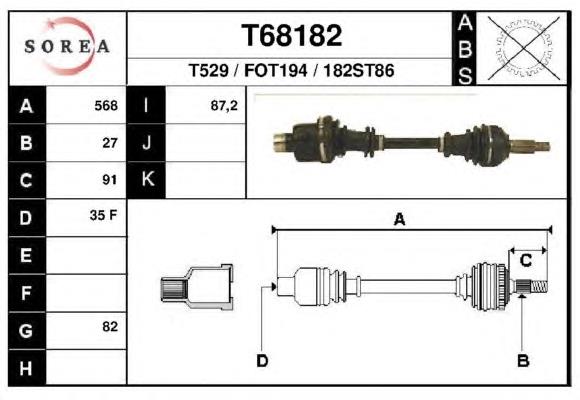 T68182 EAI árbol de transmisión delantero derecho