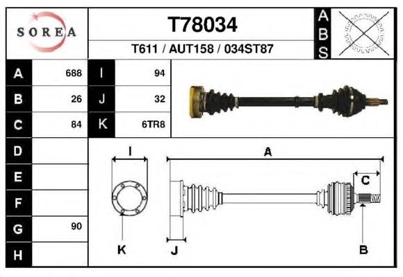 T78034 EAI árbol de transmisión delantero derecho