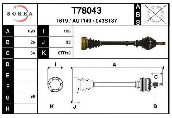 T78043 EAI árbol de transmisión delantero izquierdo