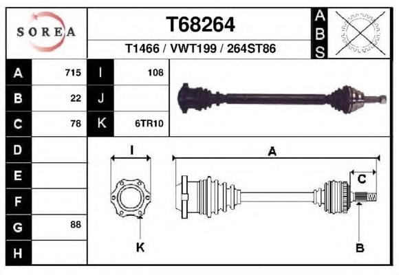 Árbol de transmisión delantero derecho T68264 EAI