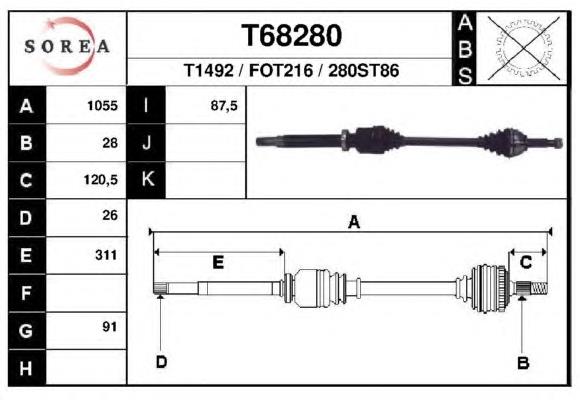 Árbol de transmisión delantero derecho T68280 EAI