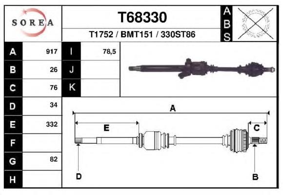 Árbol de transmisión delantero derecho T68330 EAI