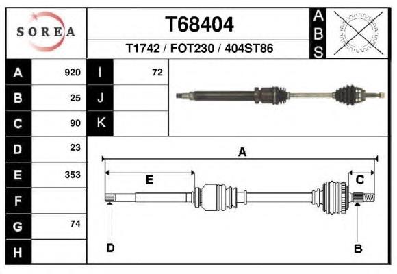 Árbol de transmisión delantero derecho T68404 EAI