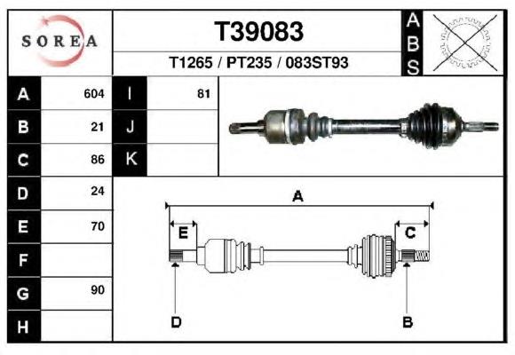 T39083 EAI árbol de transmisión delantero izquierdo