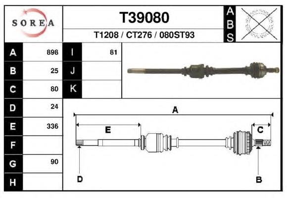 3273P1 Peugeot/Citroen árbol de transmisión delantero derecho