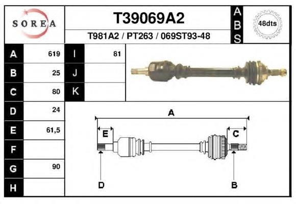 T39069A2 EAI árbol de transmisión delantero izquierdo