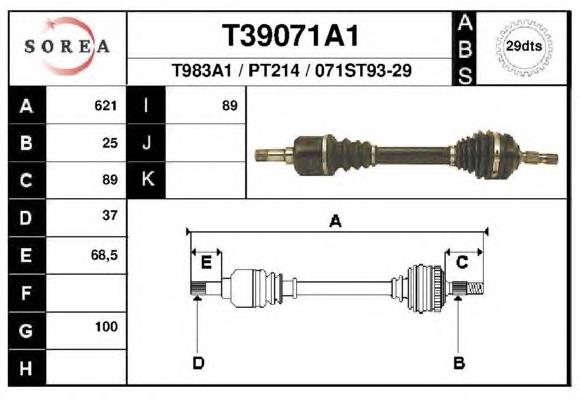 T39071A1 EAI árbol de transmisión delantero izquierdo