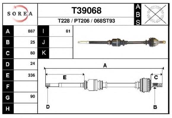 Árbol de transmisión delantero derecho T39068 EAI