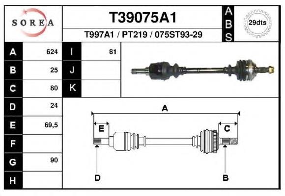 T39075A1 EAI árbol de transmisión delantero izquierdo