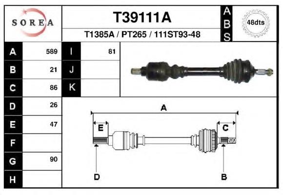 T39111A EAI árbol de transmisión delantero izquierdo