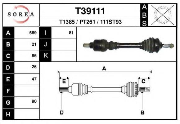 T39111 EAI árbol de transmisión delantero izquierdo