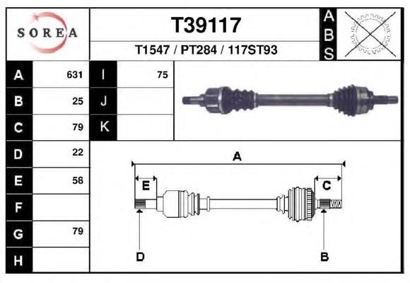 T39117 EAI árbol de transmisión delantero izquierdo