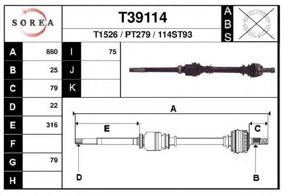 Árbol de transmisión delantero derecho T39114 EAI