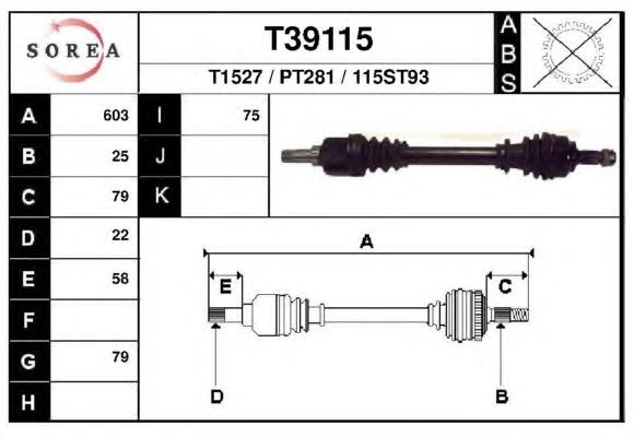 T39115 EAI árbol de transmisión delantero izquierdo