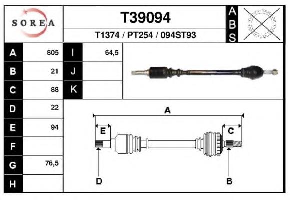 Árbol de transmisión delantero derecho T39094 EAI