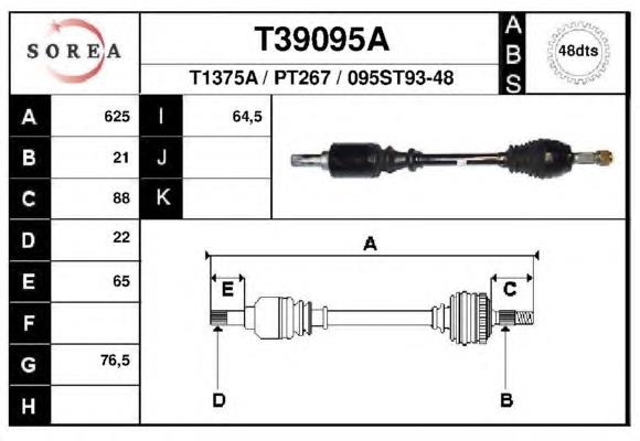 T39095A EAI árbol de transmisión delantero izquierdo