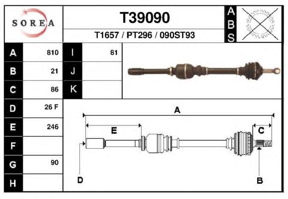 T39090 EAI árbol de transmisión delantero derecho