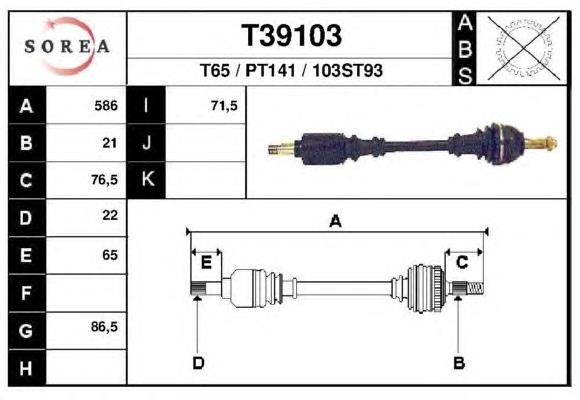 Árbol de transmisión delantero izquierdo T39103 EAI